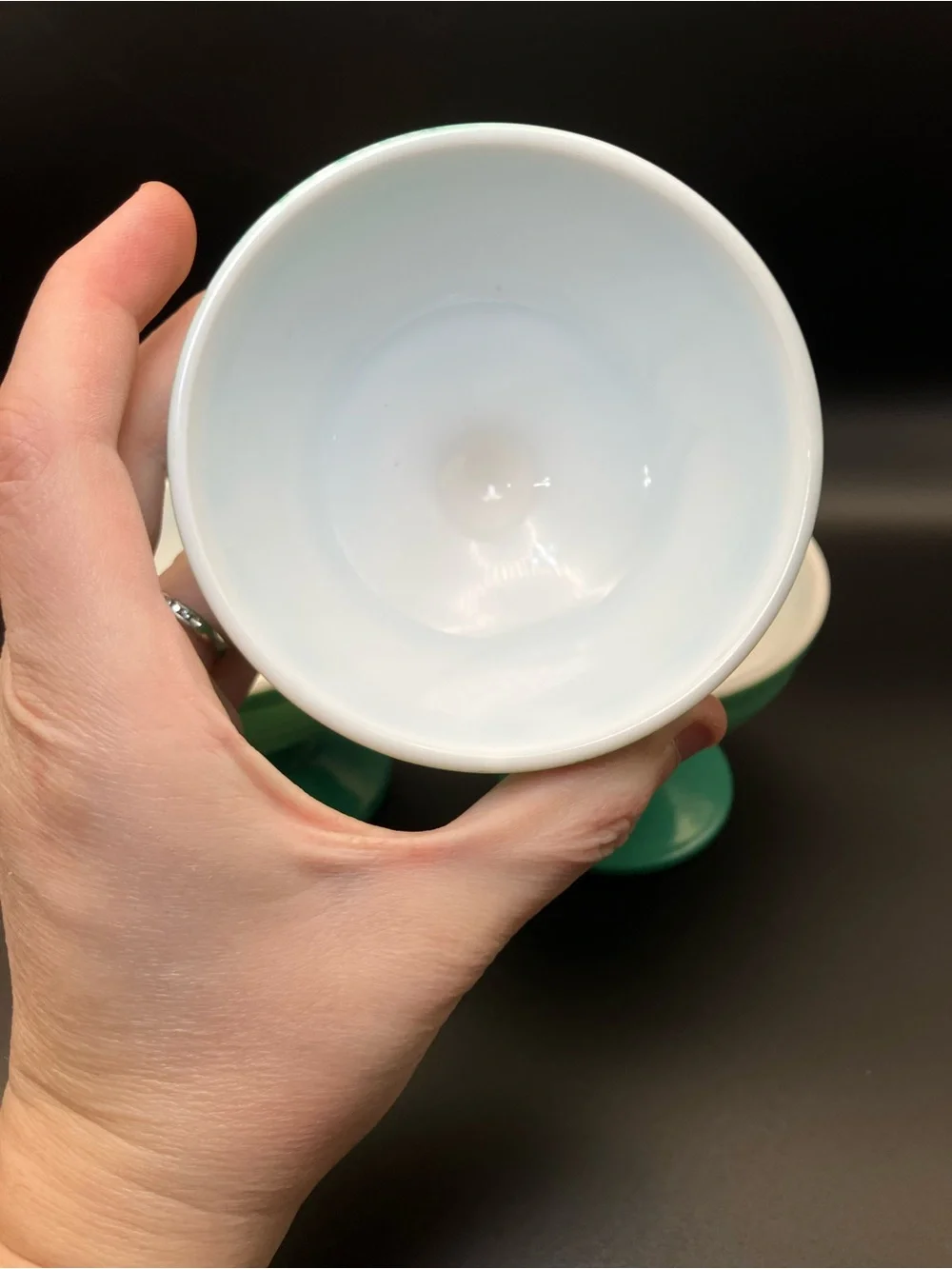 Hazel Atlas Moderntone Platonite Turquoise Pedestal Dessert Cups - Set of 3